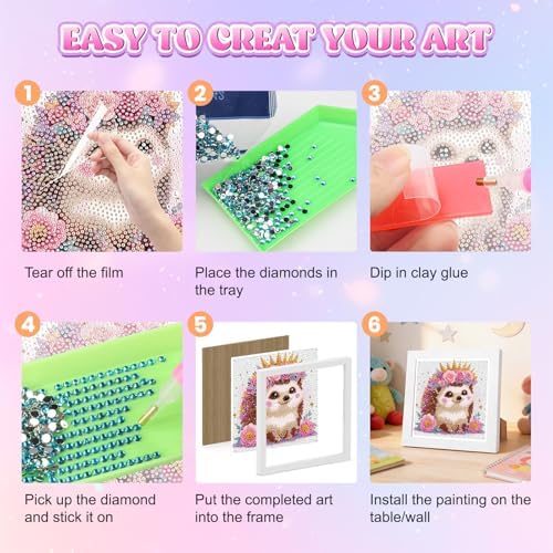 GHHKUD Hedgehog Diamond Art Painting Kits for Adults with Frame, Diamond Art Animals Crafts for Ages 4-6-8-12, Easy to DIY Gem Painting Gifts Home Wall Deco 15x15cm (Beautiful Packages) - Image 6
