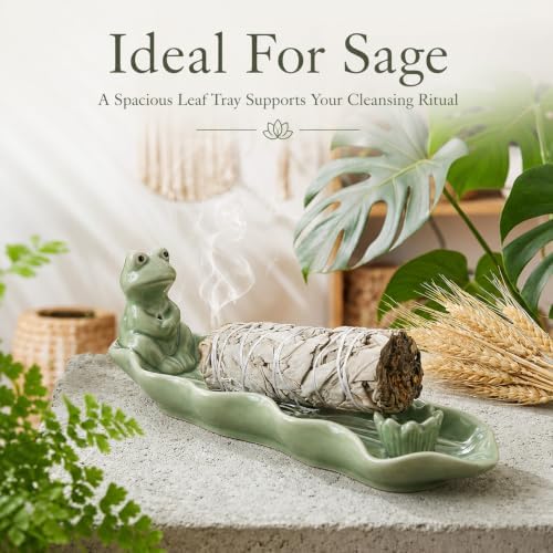 Frog Incense Holder for Sticks, Handmade Ceramic Holder for Burning Sage Sticks, Palo Santo, Cone and Backflow, Incense Burner for Meditation Room Home Decor, Frog Spiritual Gifts for Women - Image 6