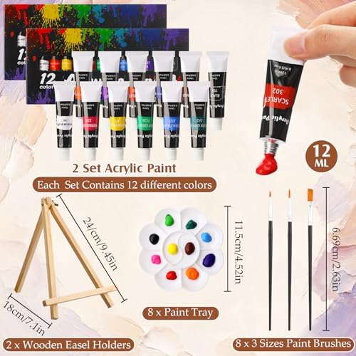 Cholemy 99 Pcs 16 Set Sip and Paint Kit for Adults 8"x 10" Pre Drawn Canvas Painting with Wooden Easel Pre Printed Canvas Painting Favor for DIY Birthday Gifts Adult's Date Party(Vivid Sunset) - Image 5