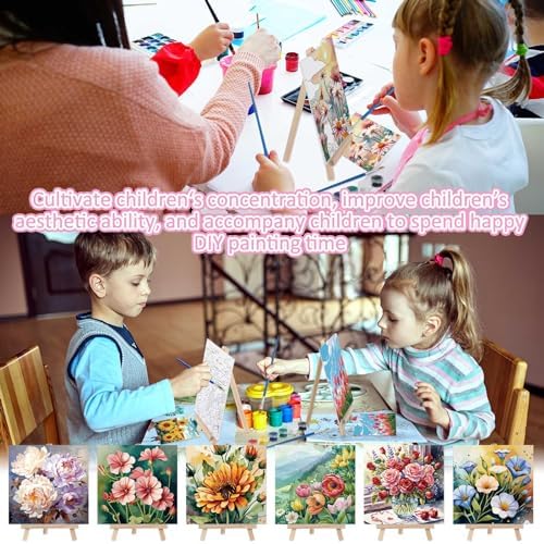 Tenceur 12 Sets Pre Drawn Canvas to Paint Adult Stretched Coloring Painting Canvas Panels with Design Easel and Brushes for Party Supplies Beginner Favor(Flower) - Image 6