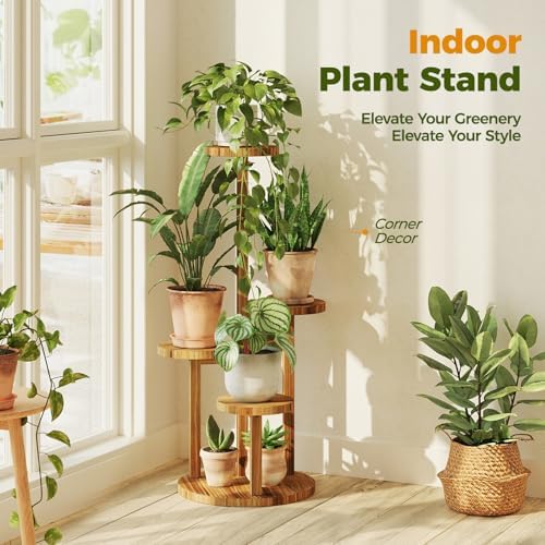 Bamworld Plant Stand Indoor Wood Plant Shelf 4 Tier Brown - Image 6