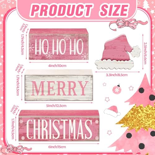 Moucuny 4 Pcs Christmas Wooden Tiered Tray Decor Farmhouse Table Signs - Image 2
