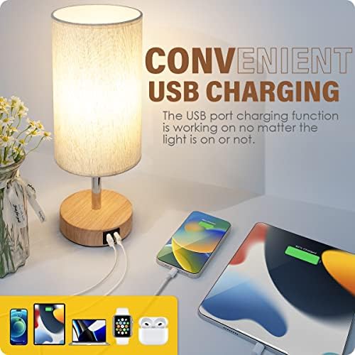 Yarra-Decor Bedside Lamps with USB Port - Touch Control Table Lamp for Bedroom Wood 3 Way Dimmable Nightstand Lamp Set of 2 with Round Flaxen Fabric Shade for Living Room, Dorm, Home Office (2 Pack) - Image 3