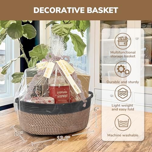 CHICVITA Large Wicker Basket with Bags & Ribbon for Gifts, Black & Jute - Image 6