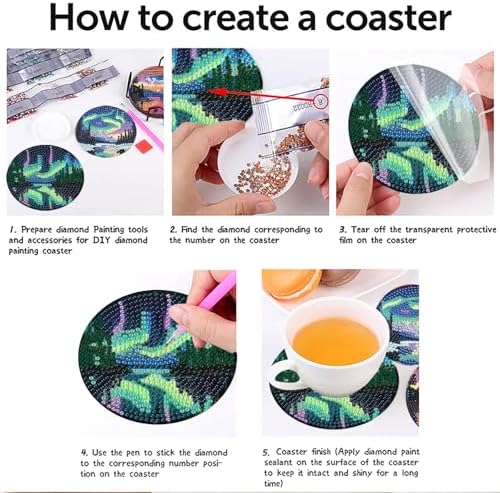 askkqtx 8 Pcs Aurora Diamond Art Coasters Kits with Holder 4X4 Inch - Image 5