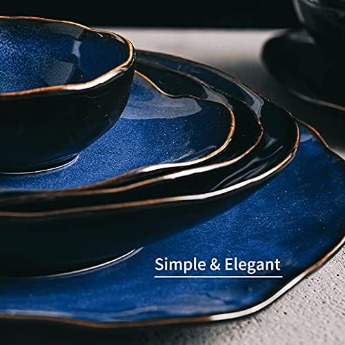 8 Inch Ceramic Decorative Bowl, Blue Reactive Glaze Centerpiece - Image 4