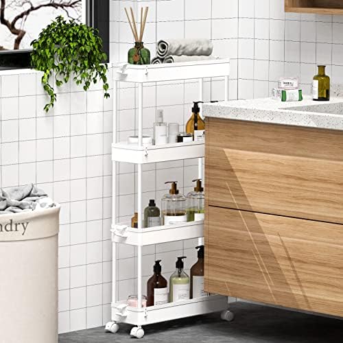 SPACEKEEPER Slim Rolling Storage Cart, 4 Tier Bathroom Cart Organizer,White - Image 5