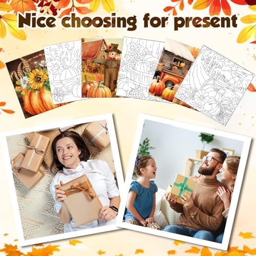Honoson 6 Pcs 6 Inch Pre Drawn Outline Canvas Paint Kit with Pictures for Adults Paint Party Stretched Canvas Art Boards Set for Adult Beginner (Autumn Style) - Image 5