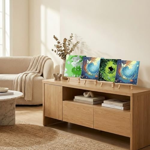 YONEYO 4 Pack Framed Paint by Numbers for Adults, Magical Forest & Starry Night Landscape Acrylic Canvas Painting with Easels, Fantasy Nature Scenery Wall Art Decor, 8x8 Inch - Image 3