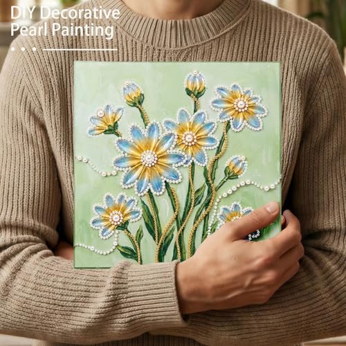 LQCrafK DIY Pearl Art Painting Handcraft Kit for Adults Beginners with Tools and Framed Painting, Creative Design,Self-Adhesive, Healing Stress-Relieving Home Wall Decoration-Flowers - Image 3