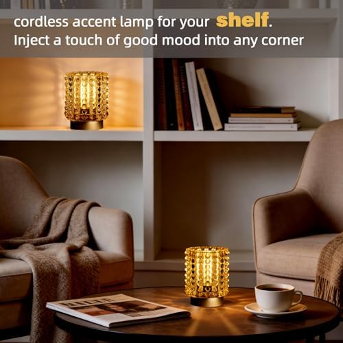 Battery Operated Lamp Timer, Small Cordless Lamp Decorative, 2 Pack Yellow - Image 4