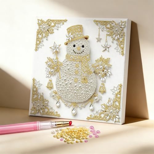 DIY Pearl Art Painting with Frame Creative Pattern Design Festival Stress-Relieving Home Wall Decoration 9.8X9.8in Tool Included-Snowman - Image 5