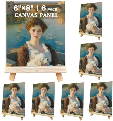 12 Pcs Mini Canvas and Easel Set 6''x8'' Small Blank Canvas Boards with Pine Wood Easels - Beginner Sip Painting Kit for Acrylic Oil Watercolor &Crafts - Ideal for Tabletop Display and Adults Party by Ayliwee