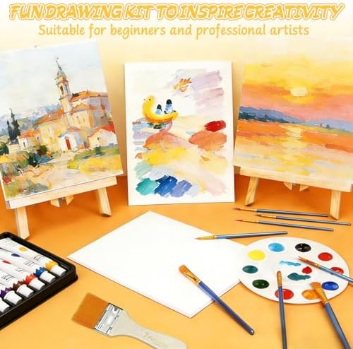 4 Set Acrylic Paint Sets for Adults, Canvas Painting Kit, Paint Kits for Adults, Canvas and Easel Set, 12-Color Acrylic Paints, Brushes, Easel, Palette - for Beginners and Professionals - Image 6