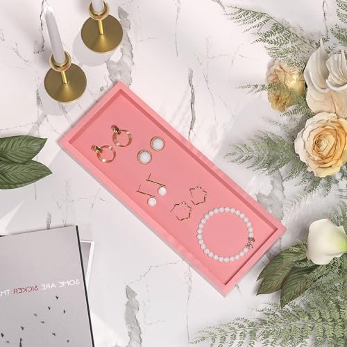 ZHWS Bathroom Vanity Tray for Perfume Decor Toilet Tank Candle Toiletries, Kitchen Tray for Soap Dispenser Spice Salt Coffee, Bamboo Nightstand Tray 11.3”x4.4” (Pink) - Image 3