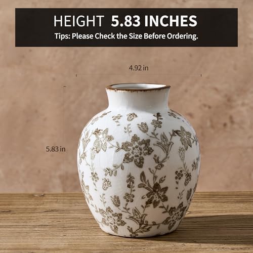 SIDUCAL Ceramic Vintage Vase, 5.83 Inch Retro Ice Cracked Chinoiserie Floral Vase, Rustic Farmhouse Vases for Home Decor, Bookshelf, Garden, Chinoiserie Decor, Tuscan Decor, Brown Floral Pattern - Image 2