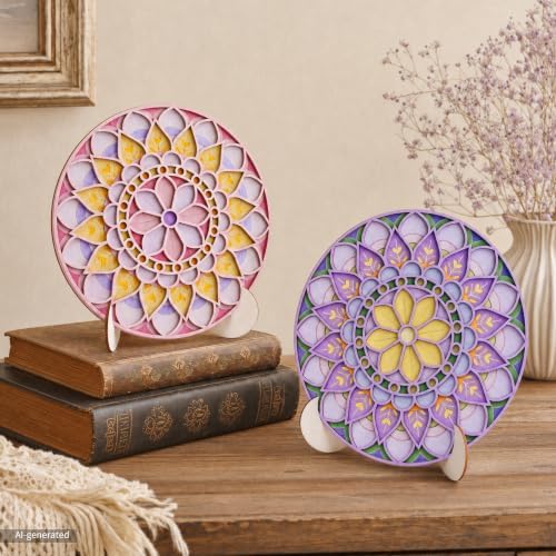 Temlum 2pcs Wooden Painting Crafts Kit for Adults, Mandala Wood Art - Image 7