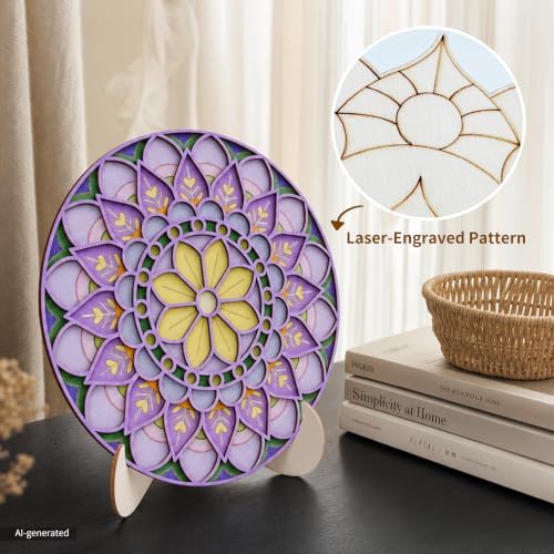 Temlum 2pcs Wooden Painting Crafts Kit for Adults, Mandala Wood Art - Image 4