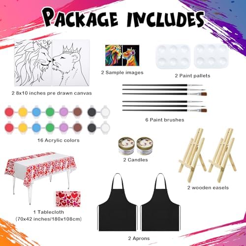 VOCHIC Sip and Paint Kit,Pre Drawn Canvas Couple Painting Kit for Adult Date Night Painting Art Set Canvas for Adults Couples Valentine's Day, 2 Pack (8 x 10 Inches) - Image 3