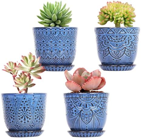 Gepege Ceramic Succulent Pots, 4 Inch Small Plant Pots with Drainage by Gepege