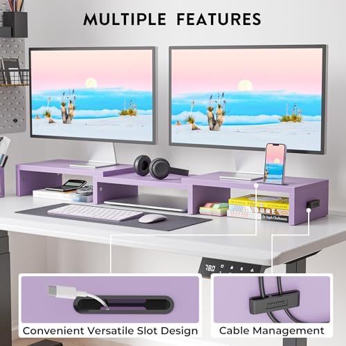 BONTEC Dual Monitor Stand Riser, Adjustable Length & Swivel Angle, Purple - Image 2