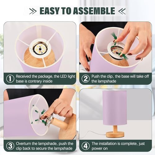 DOMIKING Light Purple Pattern Bedside Table Lamp for Bedroom Small Lamps for Nightstand Lamp with Fabric Linen Shade Bedroom Lamps for Living Room Nursery Home Office Dorm - Image 4