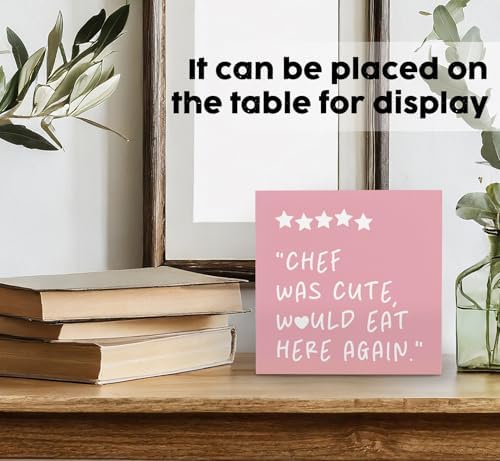 Pink Kitchen Accessories - Chef Was Cute Would Eat Here Again Sign Pink,Cute Preppy Kitchen Decor Wood Sign Home Decor For Girly Dining Room Restaurant, 6x6 Inch - Image 3