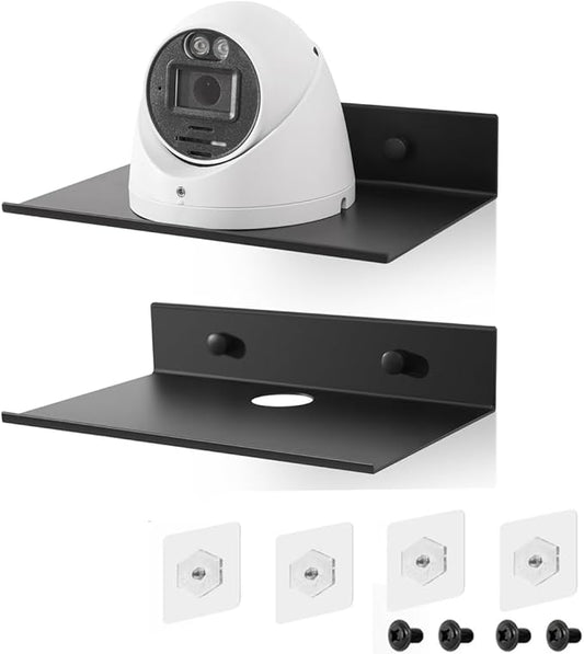 Z metnal Small Floating Shelves, Mini Speaker Shelf, Self Adhesive Small Wall Mount Metal Shelves with Cable Clip, Display Shelf for Cameras Monitor Routers, Matt Black, 6 inch