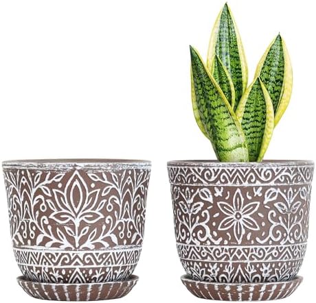 Gepege Ceramic Plant Pots, 6 Inch Indoor Planters with Drainage & Saucers by Gepege