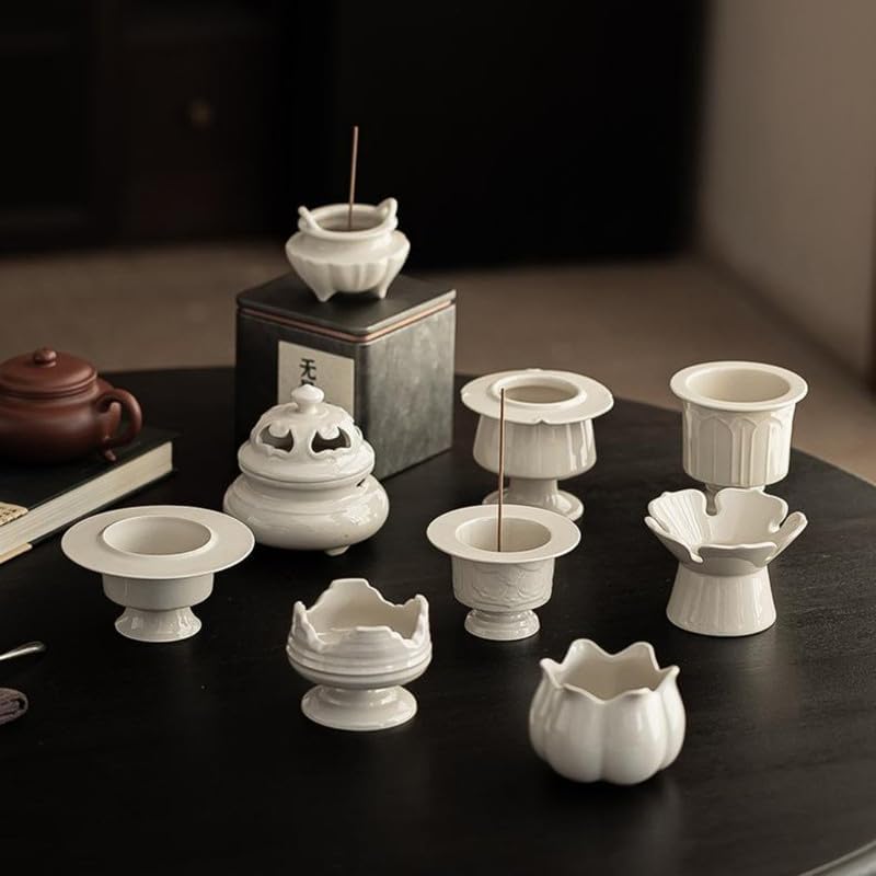 Incense Holder Modern Minimalist Circular Incense Stick Burner for Cones or Sticks for Yoga & Meditation, Enhance Atmosphere,Ceramic Ash Catcher White-8 - Image 2
