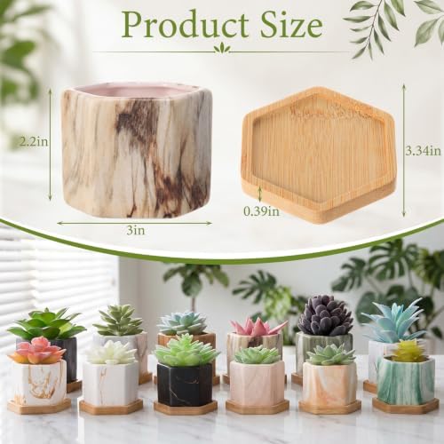 Ziliny Marbling Ceramic Flower Pot Succulent Small Plant Cactus Herbs Planter Ceramic Pot with Drainage Hole Matte Container (12 Pcs,Hexagon Style) - Image 2