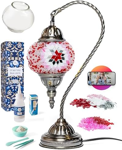 KRAFTSTORIES Turkish Mosaic Swan Neck Lamp Making Kit| DIY Colorful Glass Decorative Nightstand Table Light| Craft Kit |Make Your Own Lamp | Living Room Bedroom | Antique Bronze Base (Rose Garden) by Kraftstories