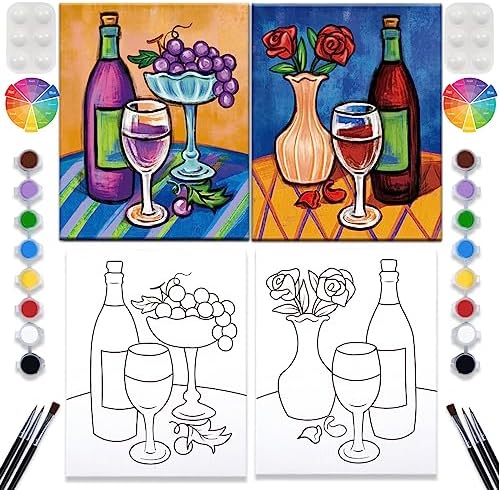 2 Pack Canvas Painting Kit Adults Pre Drawn Canvas Date Night Still Life by VALLSIP
