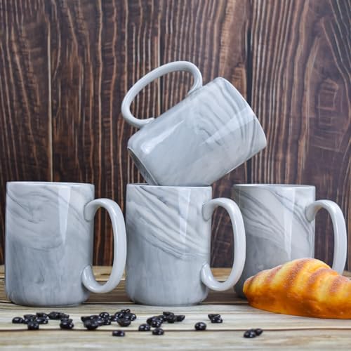 Coffee Mugs Set of 4,16 OZ Large Tea Cups, Grey Marble Ceramic Cup with Big Handle,Bulk Marble Diner Mugs Set for Latte, Beer,Cappuccino,Safe for Dishwasher, Microwave - Image 5