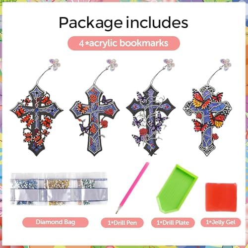 Puraikcmi 4 PCS Cross Diamond Art Bookmarks,Religious Christian Diamond Paintings Bookmarks Kits with Tassels,Special Shape Crafts Decoration Gift Set for Book Lovers Beginners Adults - Image 6