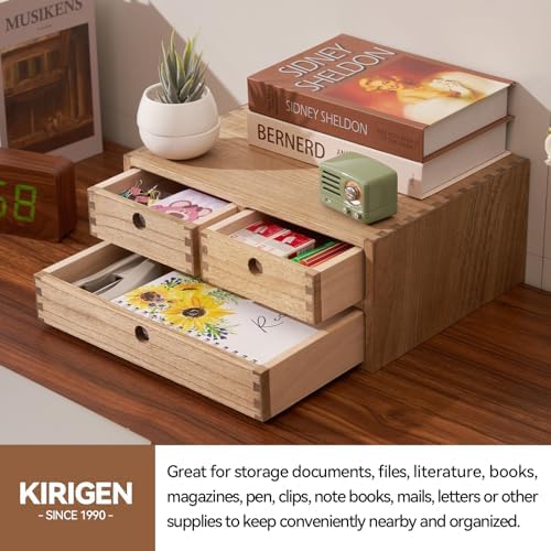 KIRIGEN Wood Desk Organizer with 3 Drawers, Desktop Storage Brown 23-DBR - Image 4