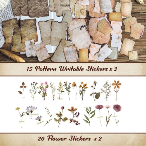 565 Pcs Vintage Scrapbook Paper Kit, Scrapbook Paper Supplies with Flowers Stickers, Journaling Decorative CraftPaper Set for Junk Journal, Retro Crafts - Image 6