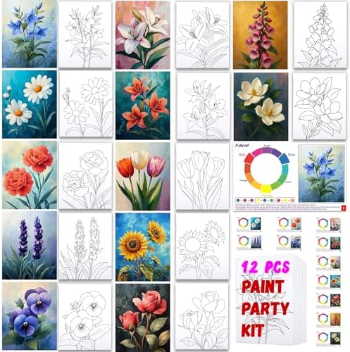 12PCS 8x10IN Pre Drawn Canvas to Paint for Adults Flowers Paint Party by PAILIM