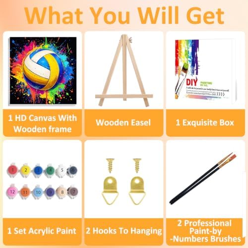 Mandun Volleyball Paint by Numbers Kit for Kids, 8x8 inch - Image 4