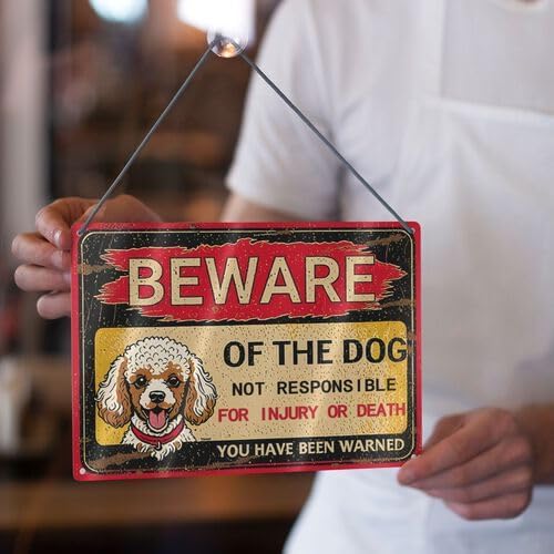 Vintage-Style Metal Tin Sign - Beware of Dog Poodle Humorous Warning Sign with Distressed Red Border, 8x12 Inch Rustic Wall Decor for Yard, Fence, Farm, Kitchen, Garden - Funny Pet Owner Gift - Image 7
