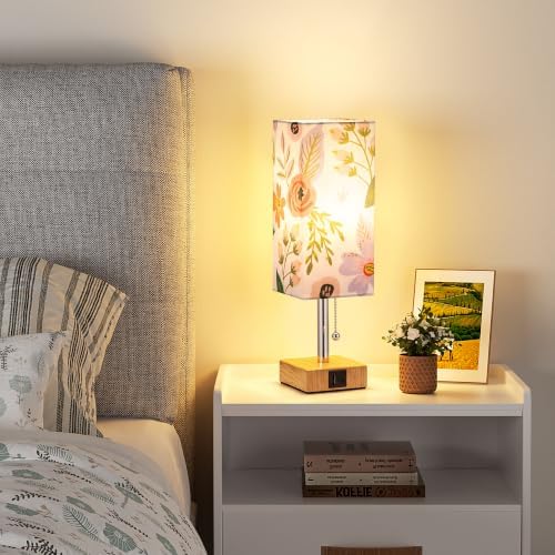aooshine Flower Small Table Lamp for Bedroom - 3 Color Temperature 3000K 5000K 4000K Bedside Lamp, Pull Chain Control, USB A and C Ports, Bulb Included - Image 7