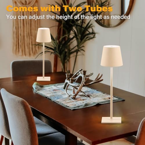 CHLORANTHUS 2 Pack Cordless Table Lamps, 3 Colors Stepless Dimming, 5000mAh Rechargeable Battery LED Desk Lamp for Bedroom/Couple Dinner/Desk/Cafe/Dining Room/Terrace - Image 4