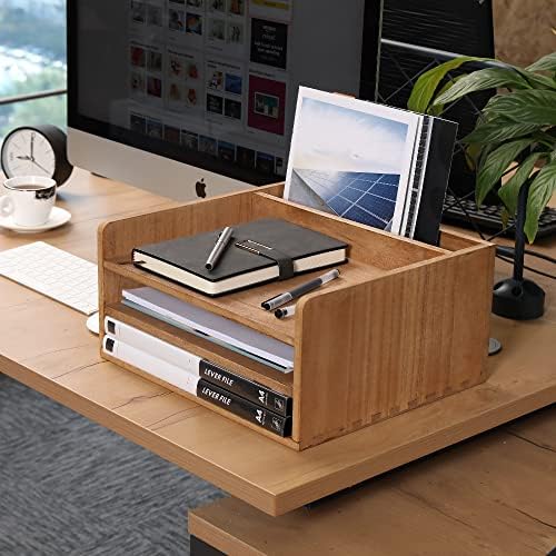 DDYURI 3 Tier Desktop Letter Tray for Office Desk Organizer and Accessories - Wood File Folder Holder for Paper Document Organizer Mail Sorter Workspace Counter Storage Book Shelf Light WJJ3K-LT - Image 3