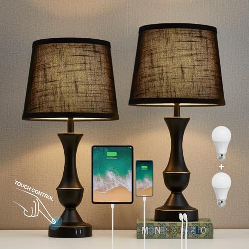 Luvkczc Black Touch Table Lamps Set of 2, 22" Tall Bedside Lamps by Luvkczc