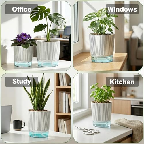 6 Pack Self Watering Pots for Indoor Plants, 4/5.5/6.3 Inch Flower Pots - Image 7