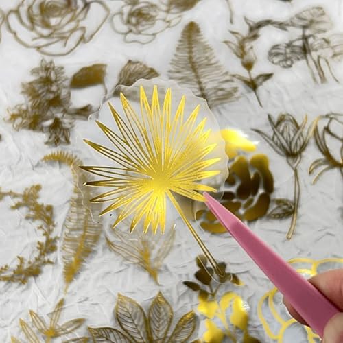 50PCS Boughs and Flowers Stickers Aesthetic PET Stickers Gold Stamp Decal Waterproof Decorative Decals for Scrapbook DIY Crafts Album Bullet Journal Planner Water Bottles Laptop Phone (Gold Stamp-C) - Image 2