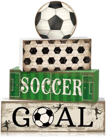 Moucuny 4 Pcs Soccer Table Decorations Farmhouse Soccer Wooden Block Signs by Moucuny