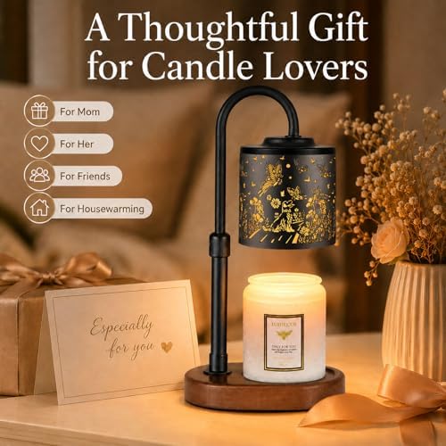 Dimmable Candle Warmer Lamp with Timer Adjustable Height for Scented Jar Candles Electric Candle Wax Melt Warmer for Home Decor Christmas Birthday Gifts for Women Mom(Butterfly+Dog) - Image 6