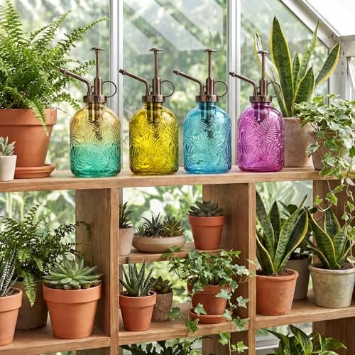 Sliner 6 Pack Glass Plant Mister Spray Bottles 7.7" Tall Glass Water Spray Bottle 12.2 oz Hand Pump Sprayer Fine Mist Watering Can with One Hand Top Pump for Indoor & Outdoor Houseplants (Bronze) - Image 5