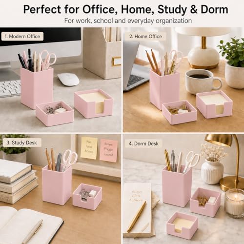 minimaliving Aesthetic Silicone Desk Organizer Set of 3,Modern Office Desk Accessories with Pen Holder,Paperclip Tray,Sticky Note Holder,Stylish Functional Office Desk Decor for Back-to-school(Pink) - Image 4